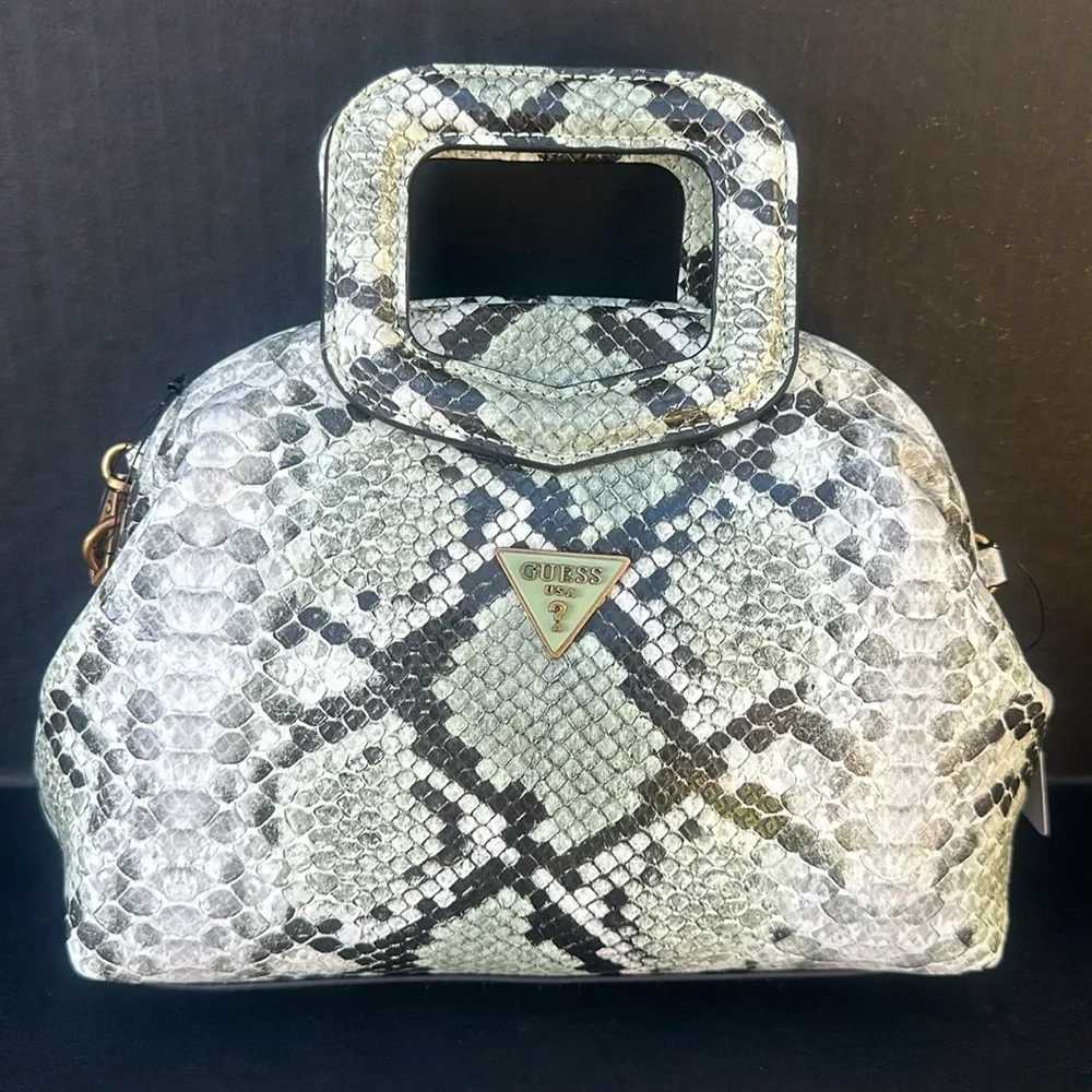 New GUESS Errin Snakeskin Small Frame Satchel